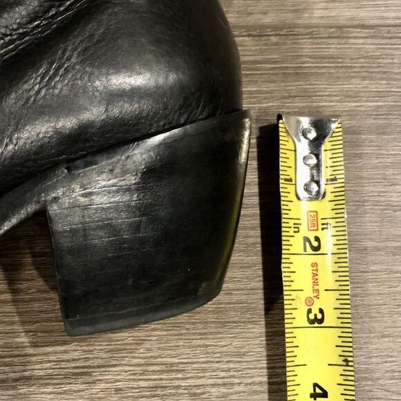 Robert Cleregie Leather Ankle Boot 5.5 Black Double Gold Brass Buckle Block Heel - Picture 12 of 13